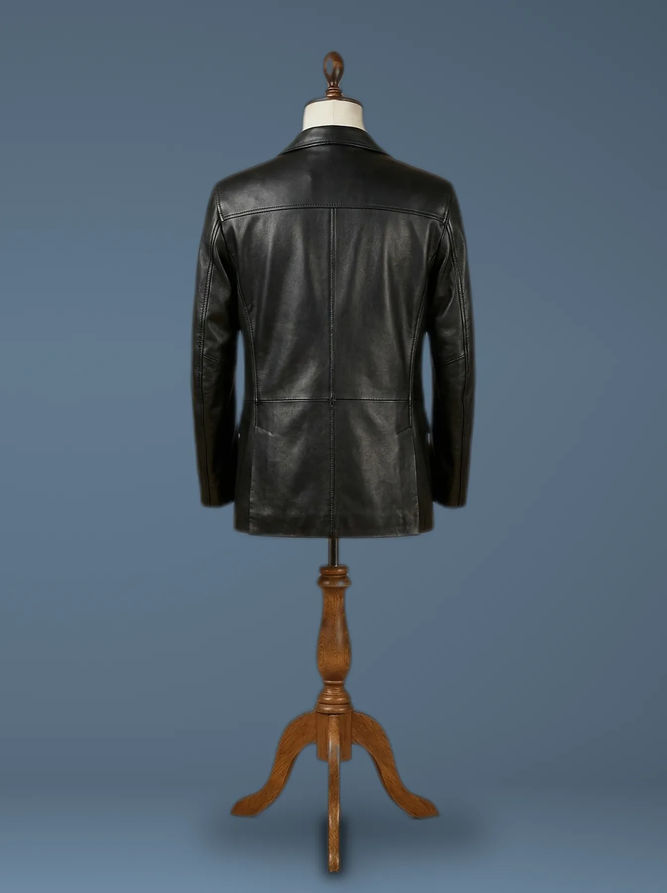 Men’s Genuine Real Leather Blazer Two Button Slim Fit Coat, back view