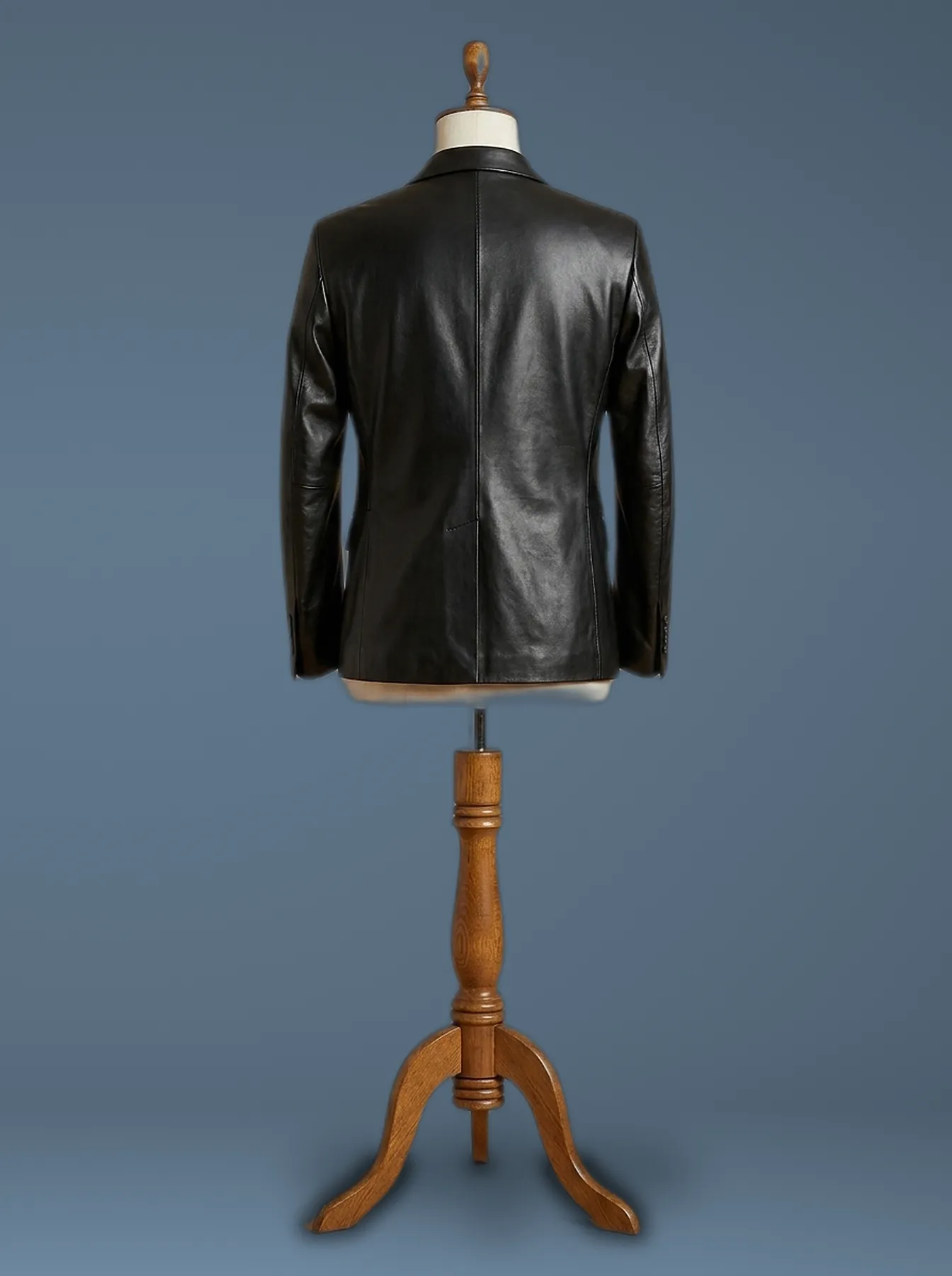 Men’s Genuine Real Leather Blazer Two Button Slim Fit Coat, back view