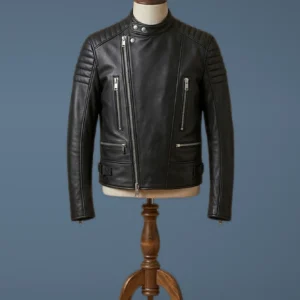 Mens New Biker Cafe Racer Brando Padded Motorcycle Retro Black Leather Jacket, front view