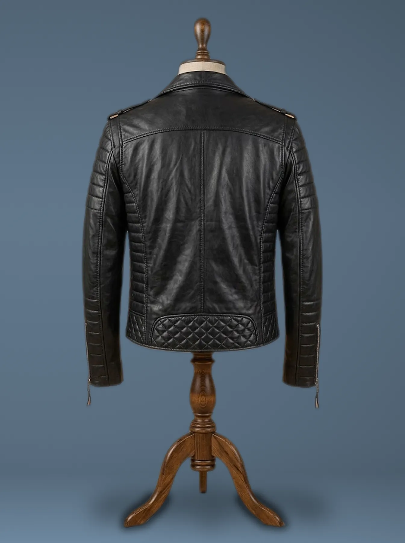 skin slim fit black leather jacket back view