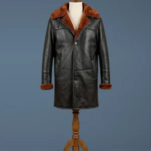 Men’s RAF B3 Bomber Fur Shearling Sheepskin Warm Duffle Leather Coat, front view