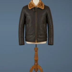 Men’s RAF B3 Bomber Fur Shearling Sheepskin Warm Leather Jacket, front view
