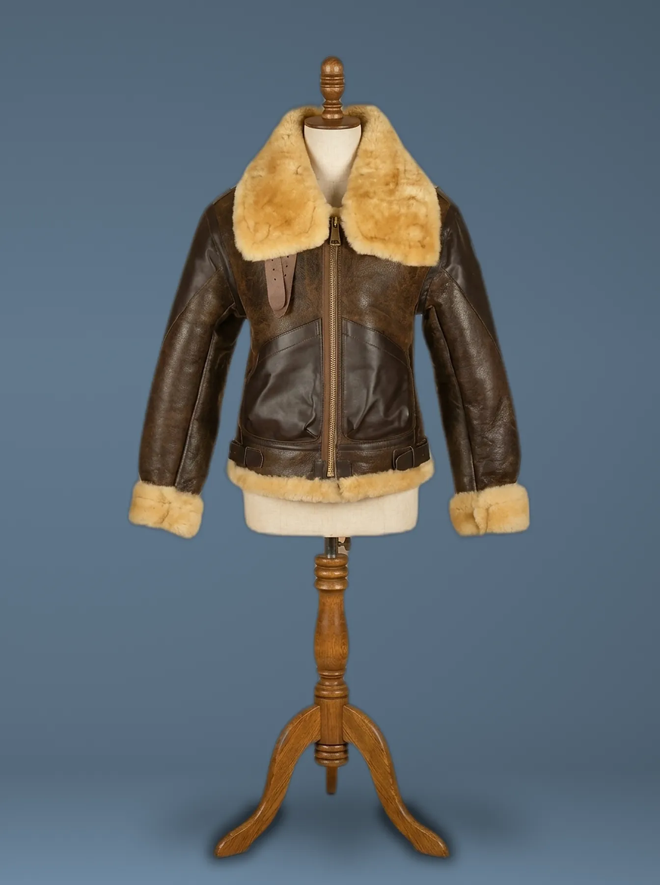 Men’s RAF B3 Brown Sheepskin Bomber Shearling Two Tone Real Leather Jacket, front view