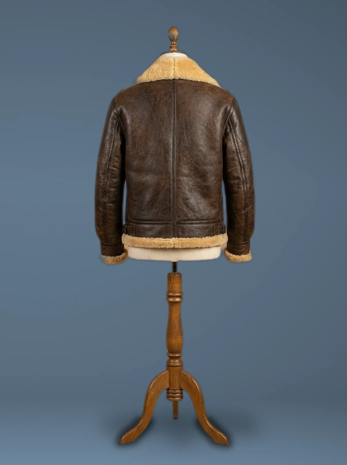 Men’s RAF B3 Brown Sheepskin Bomber Shearling Two Tone Real Leather Jacket, back view