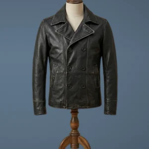 Men’s Real Leather Jacket Black Distressed Vintage Motorcycle Jacket Cafe Racer, front view