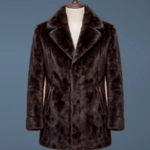 Men’s Real Mink Fur Coat Elegant Brown Winter Outerwear, front view