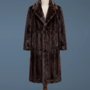 Men’s Real Mink Fur Trench Long Coat Elegant Brown Winter Outerwear, front view