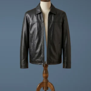 Men’s Vintage Motorcycle Genuine Leather Biker Cafe Racer Black Jacket, front view