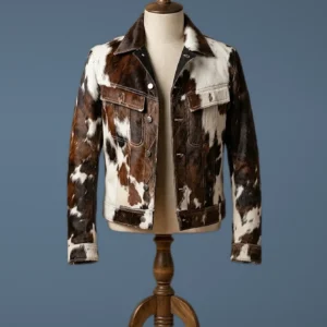 Men’s Western Cowhide Leather Jacket Genuine Hair-On Pony Skin Stylish Truck, front view