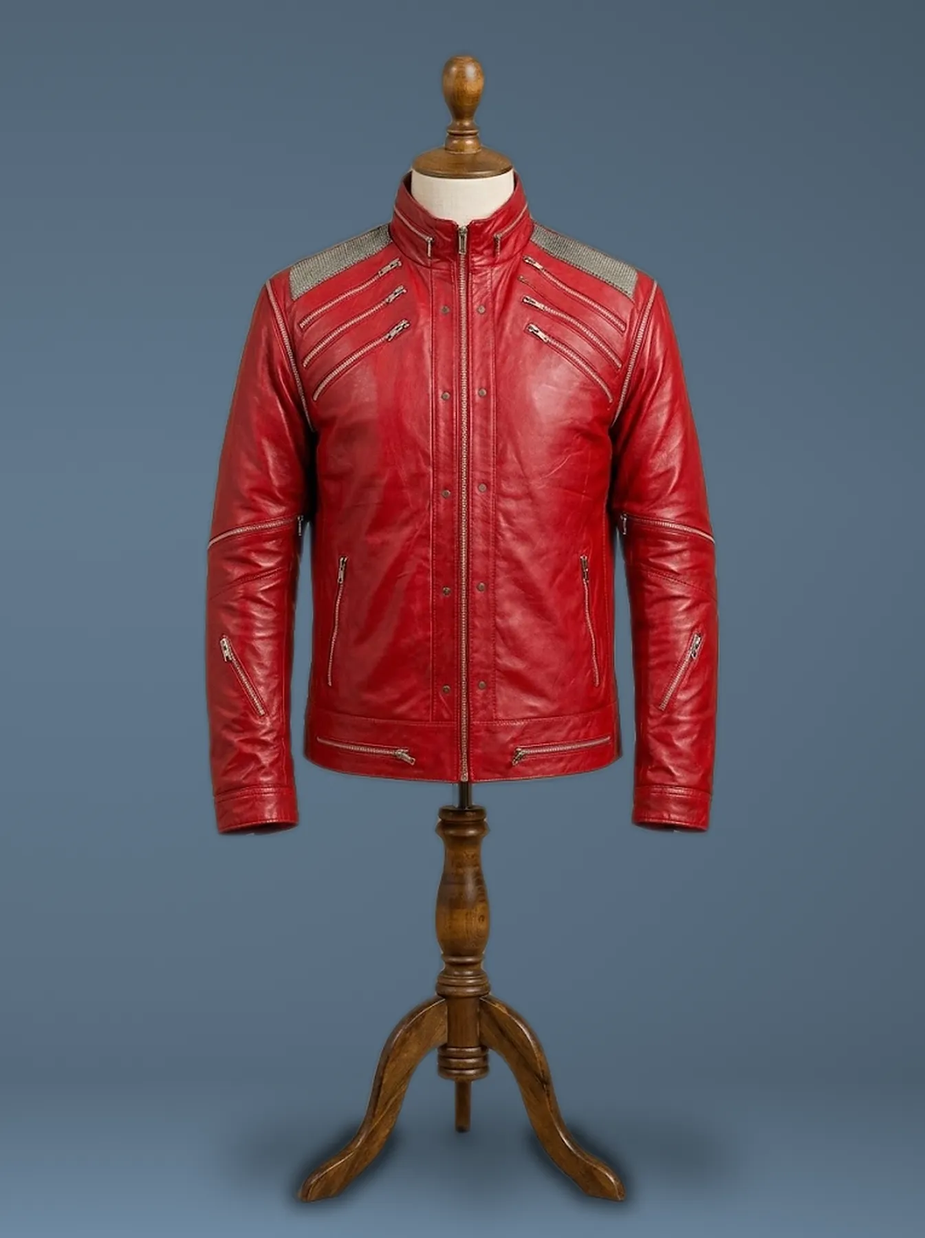 Michael Jackson MJ Beat It Style Real Leather Jacket, front view