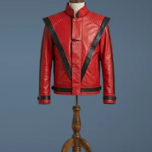 Michael Jackson MJ Thriller Cosplay Real Red Leather Jacket, front view