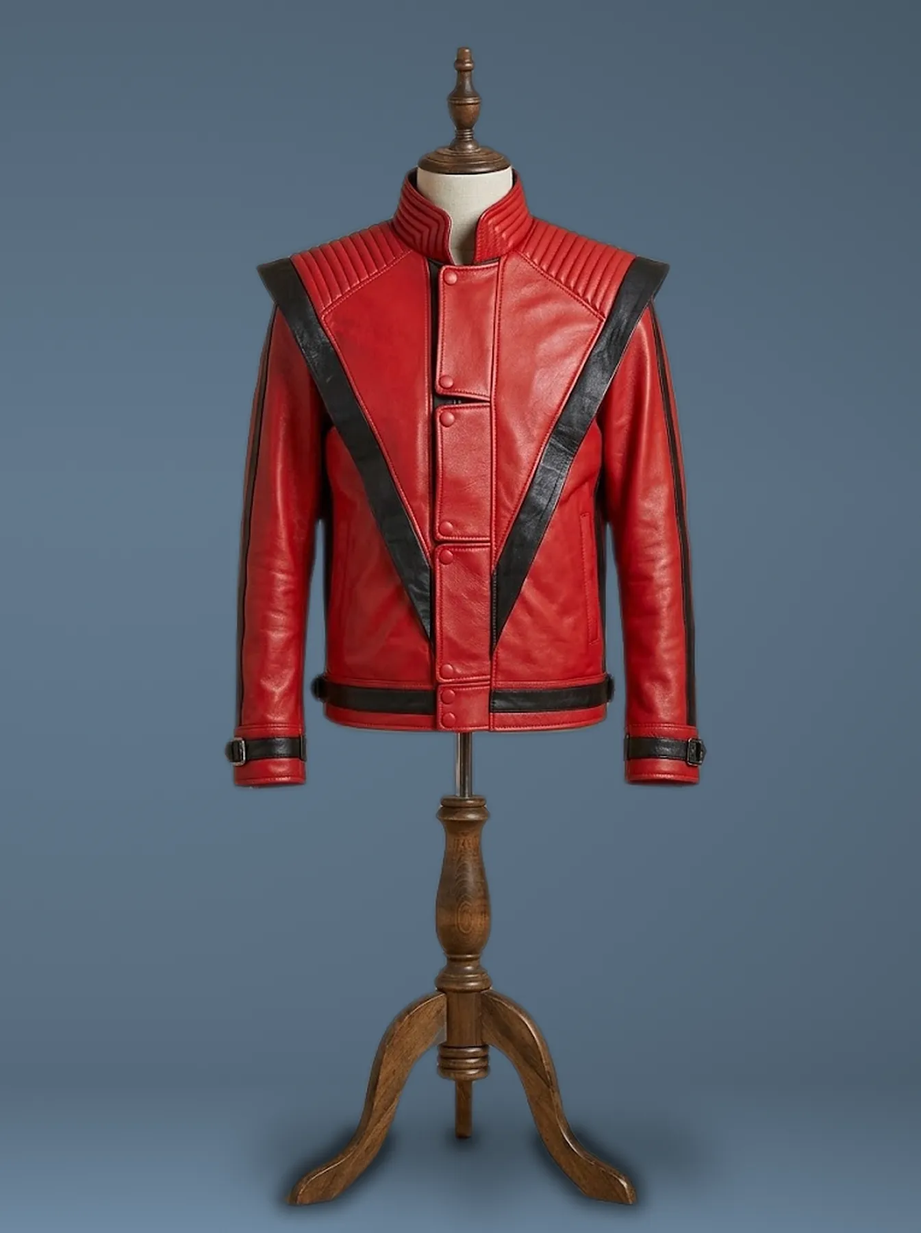 Michael Jackson MJ Thriller Cosplay Real Red Leather Jacket, front view