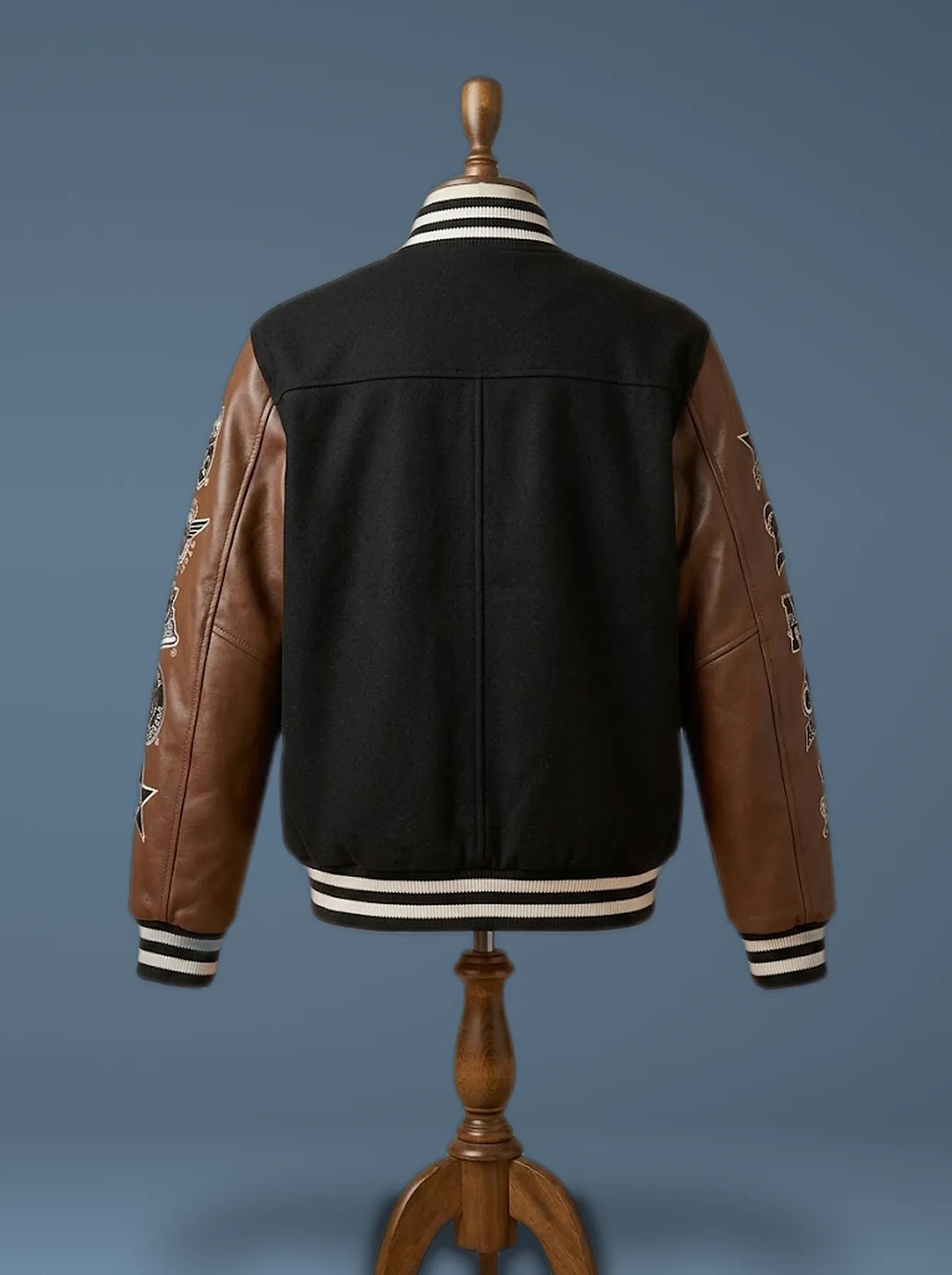 Negro League Baseball S9 Black Varsity Jacket Bomber, back view