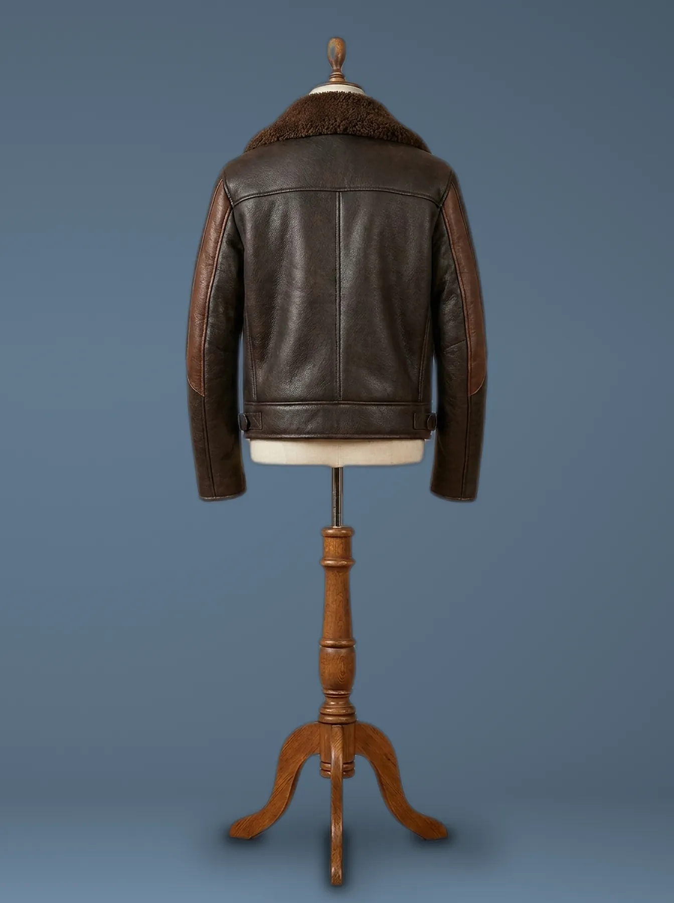real sheepskin shearling brown leather jacket back view