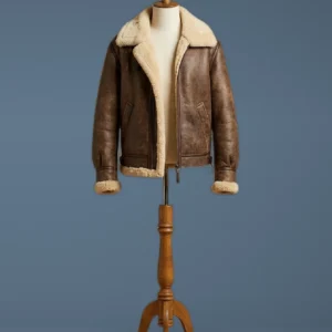 Power Book Iii Raising Kanan 2021 Malcolm M. Mays Real Sheepskin Shearling Pilot Aviator Brown Leather Jacket, front view