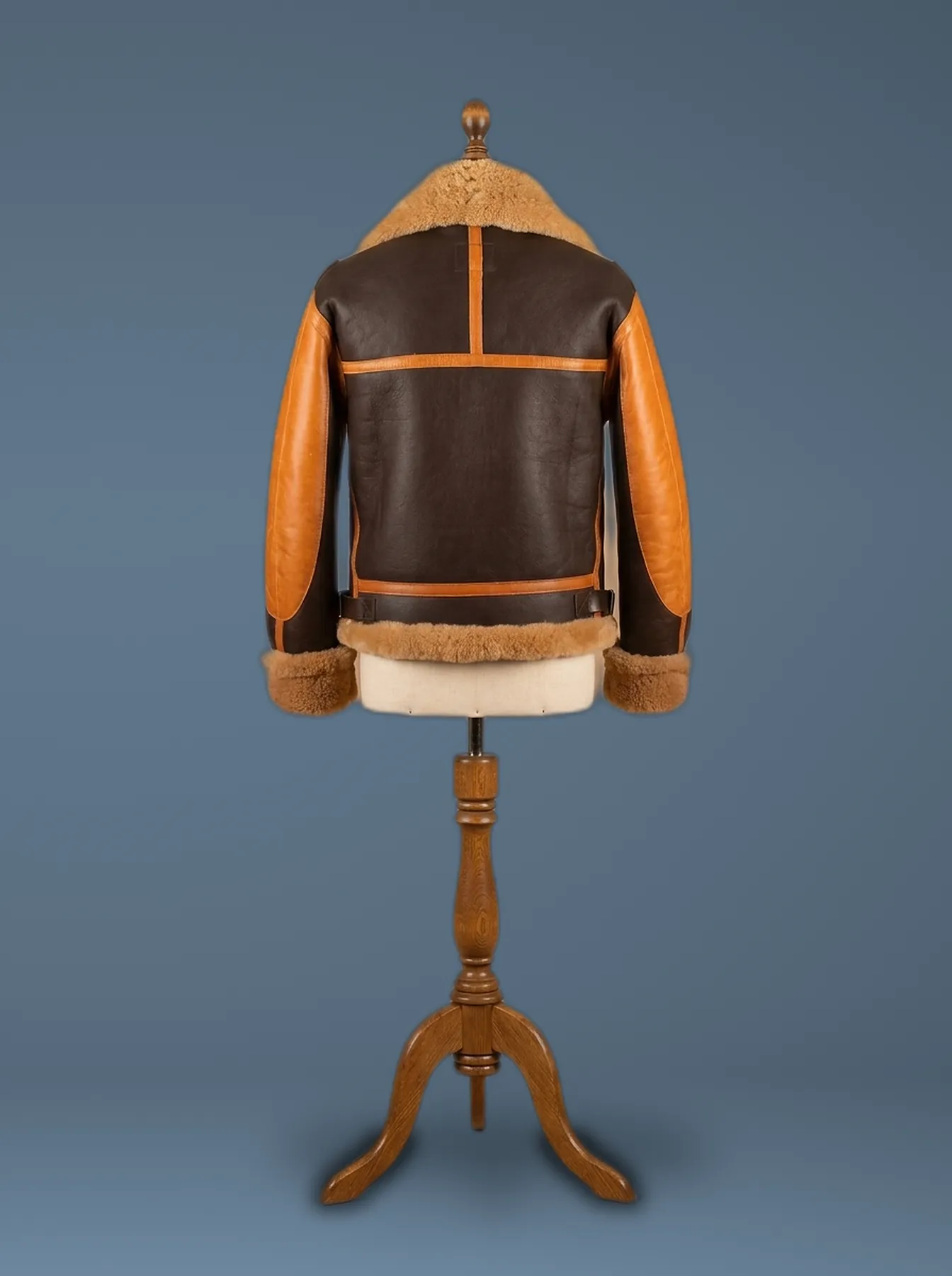 RAF Men’s B3 Brown Sheepskin Bomber Shearling Two Tone Real Leather Jacket, back view