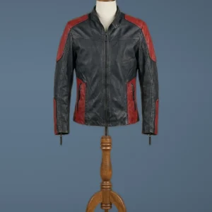 Suicide Squad Will Smith Dead Shot Biker Black and Red Leather Jacket, front view