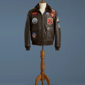 Tom Cruise Top Gun Pete Maverick Bomber Fur Leather Jacket for Men’s, front view