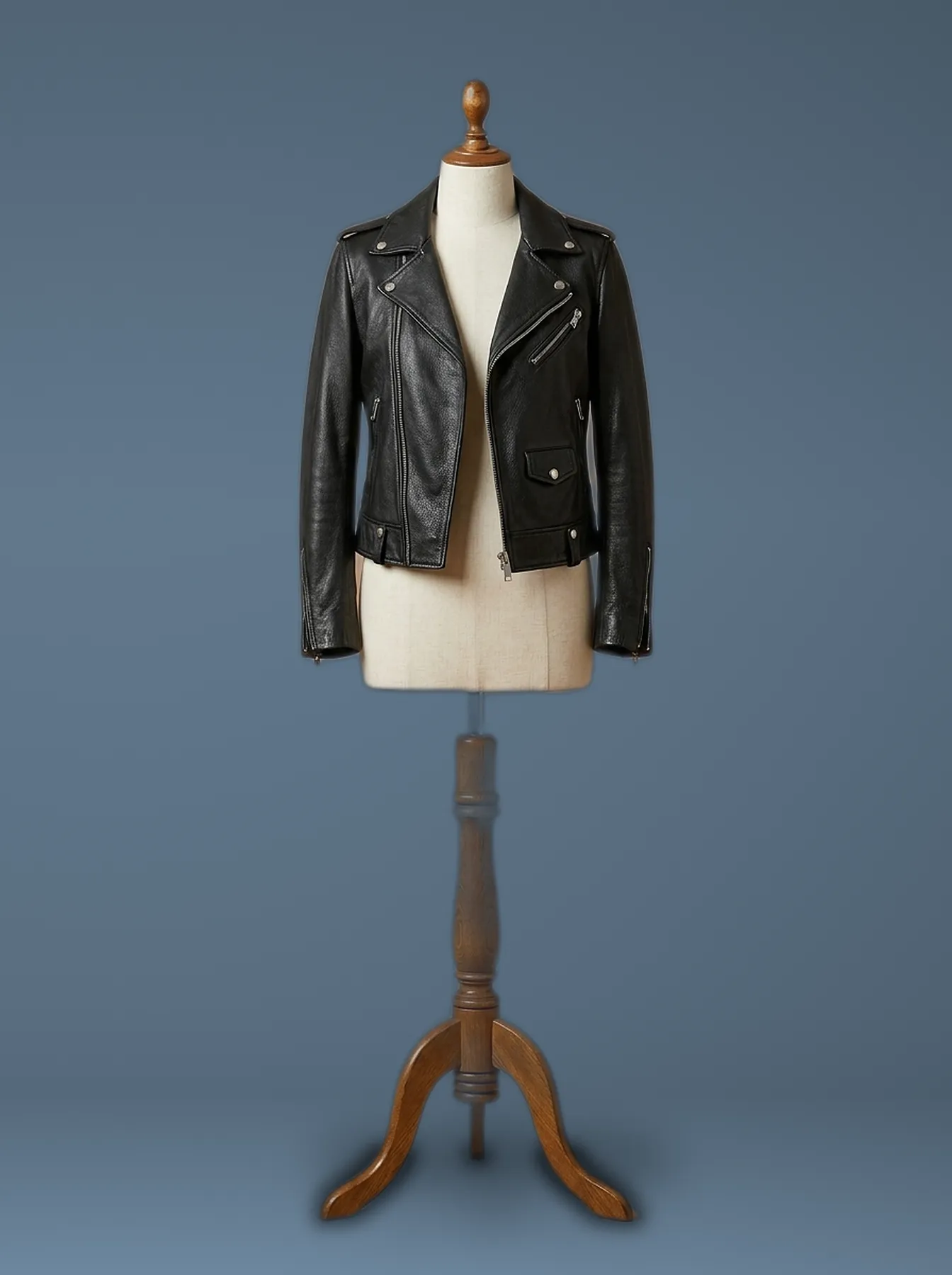 victoria beckham slim fit real genuine biker leather jacket front view
