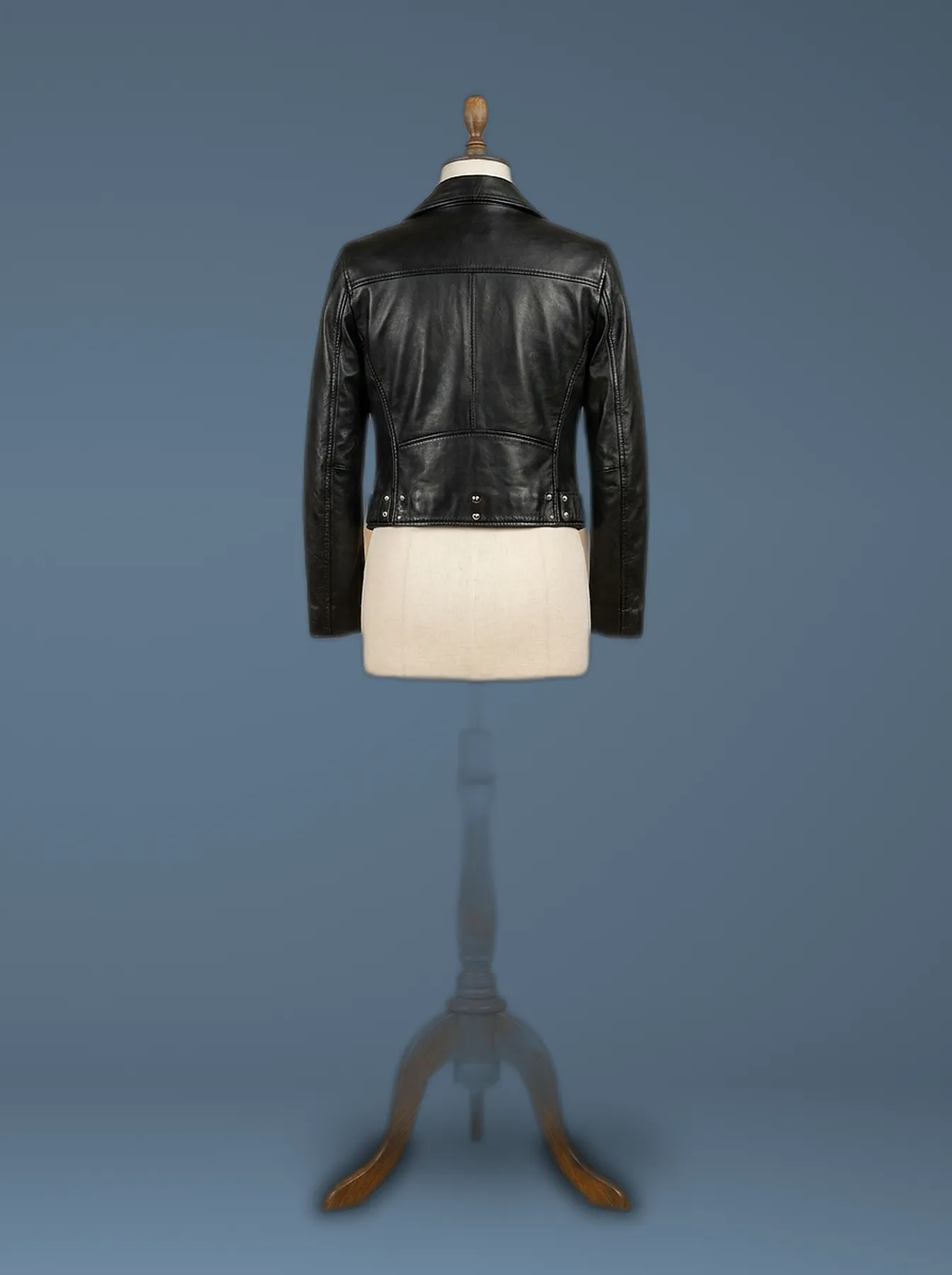 victoria beckham slim fit real genuine biker leather jacket back view