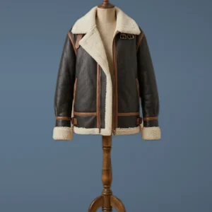 Women B3 Bomber Pilot RAF Aviator Real Sheepskin Shearling Brown Leather Jacket, front view