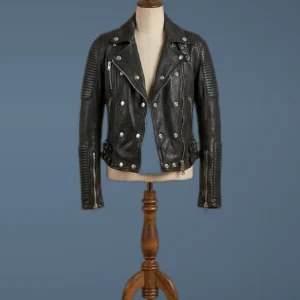 Women Genuine Lambskin Leather Jacket Motorcycle Real Slimfit Black Biker Jacket, front view