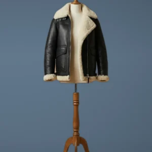 Women’s B3 Bomber Aviator Real Fur Sheepskin Shearling Black Leather Jacket, front view