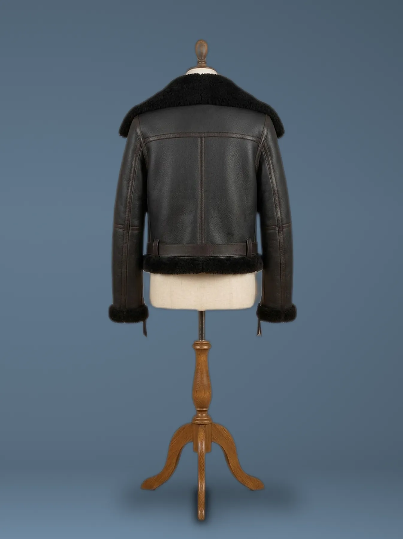 Women’s B6 Bomber Aviator Real Fur Sheepskin Shearling Black Leather Jacket, back view