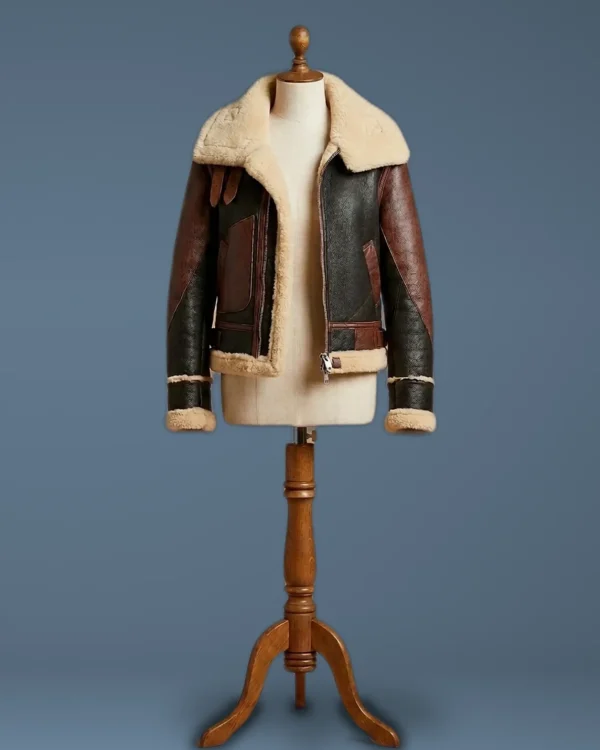 Women’s B6 Bomber Pilot USAF Aviator Sheepskin Shearling Dark Brown Leather Jacket, front view