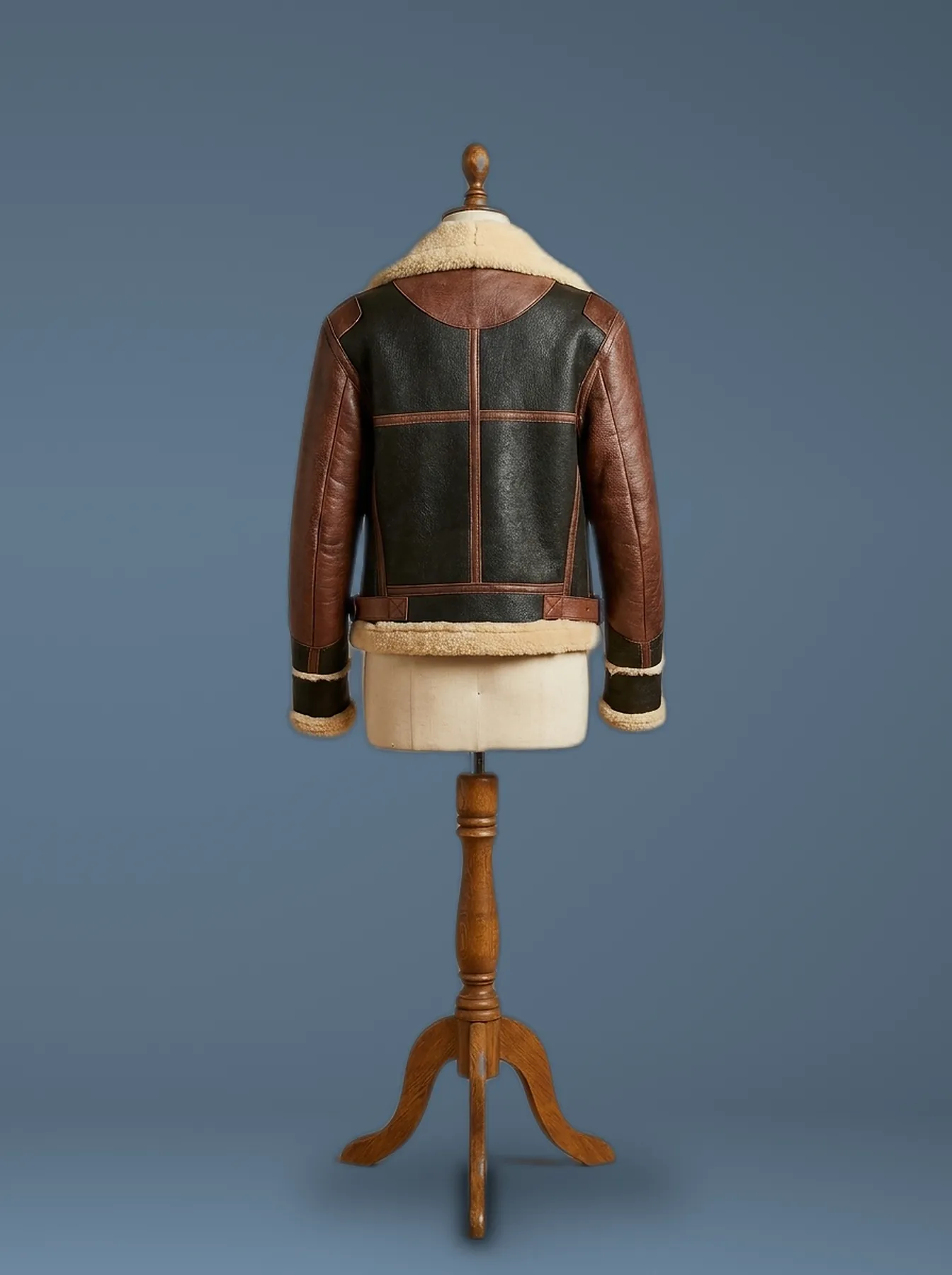 Women’s B6 Bomber Pilot USAF Aviator Sheepskin Shearling Dark Brown Leather Jacket, back view