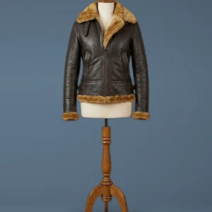 Women’s Bomber B3 Aviator Brown Fur Sheepskin Shearling Leather Jacket, front view