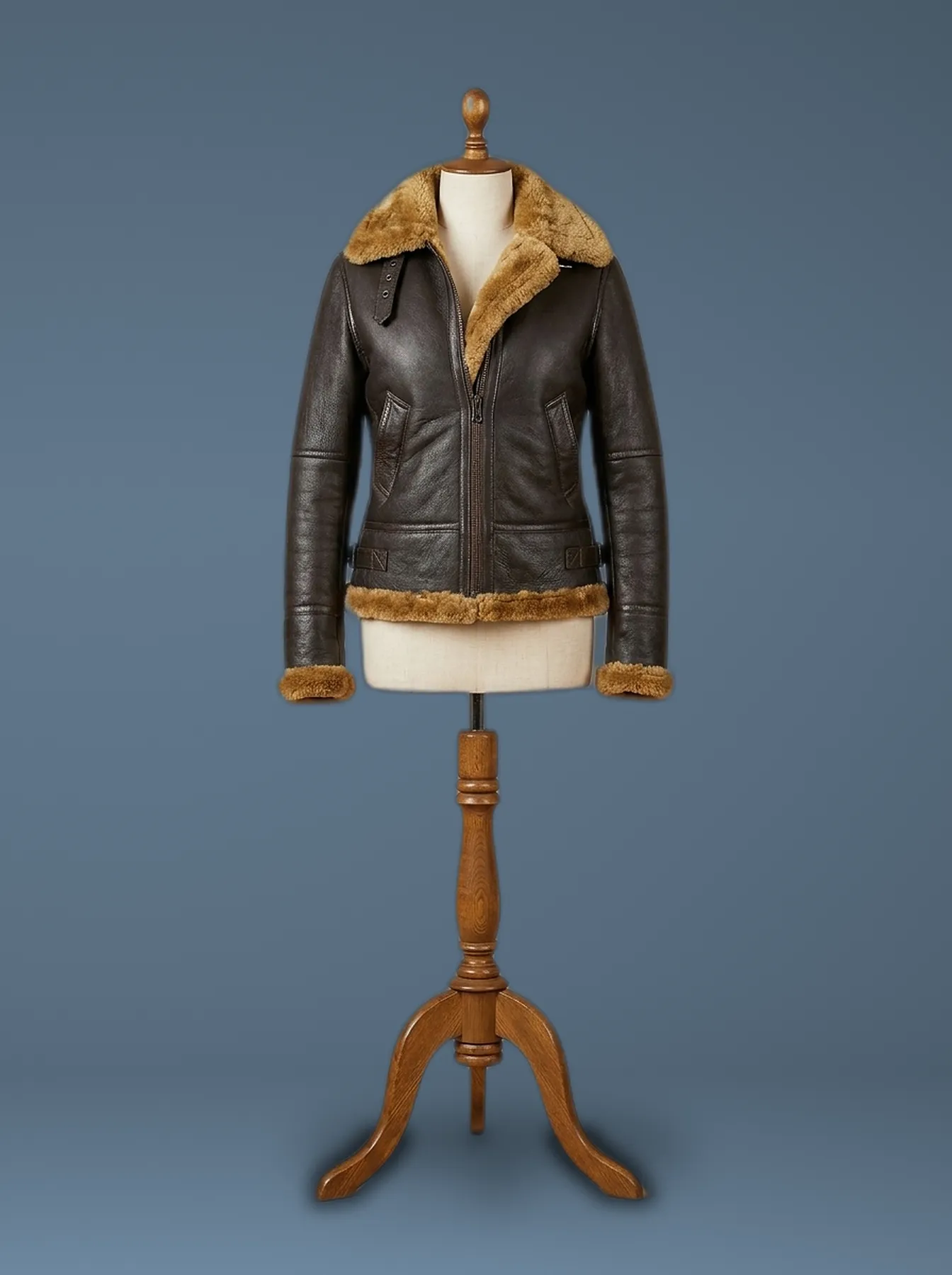 Women’s Bomber B3 Aviator Brown Fur Sheepskin Shearling Leather Jacket, front view