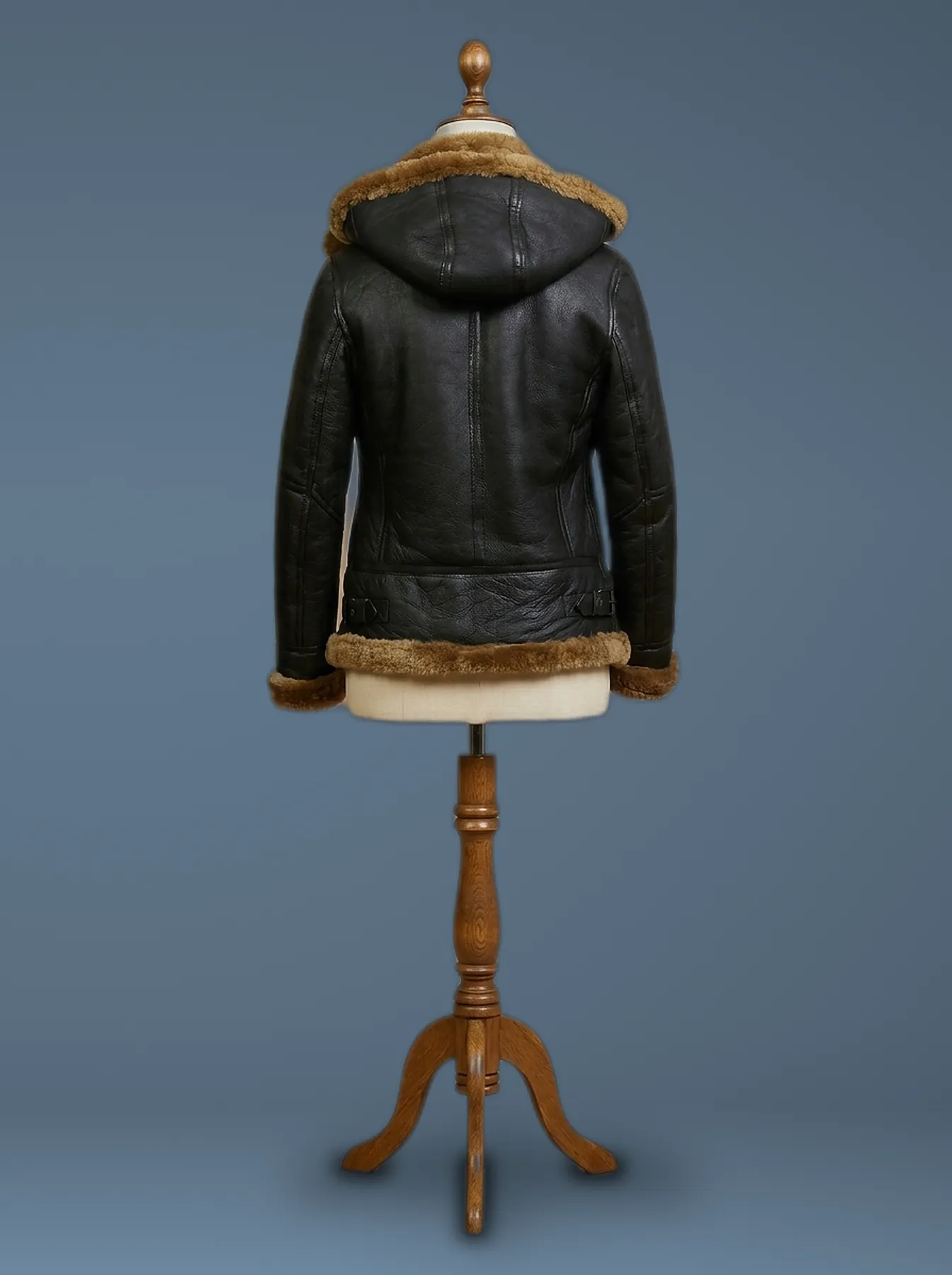 Women’s Bomber B3 Aviator Brown Fur Sheepskin Shearling Leather Jacket, back view