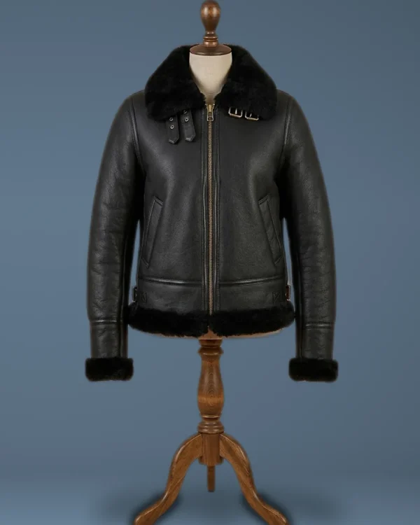 Women’s RAF B3 Bomber Aviator Real Leather Jacket Sheep Skin Pilot Flying Coat, front view
