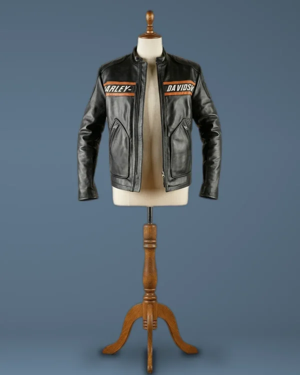 Wwe Bill Goldberg Harley Davidson Vintage Motorcycle Black Leather Jacket, front view
