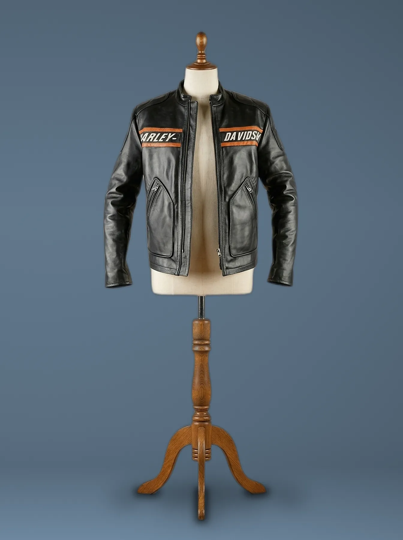 Wwe Bill Goldberg Harley Davidson Vintage Motorcycle Black Leather Jacket, front view