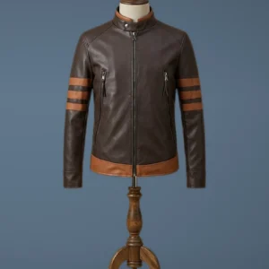 XMEN 1 WOLVERINE BROWN BIKER LEATHER JACKET HALLOWEEN LOGAN COSTUME, front view