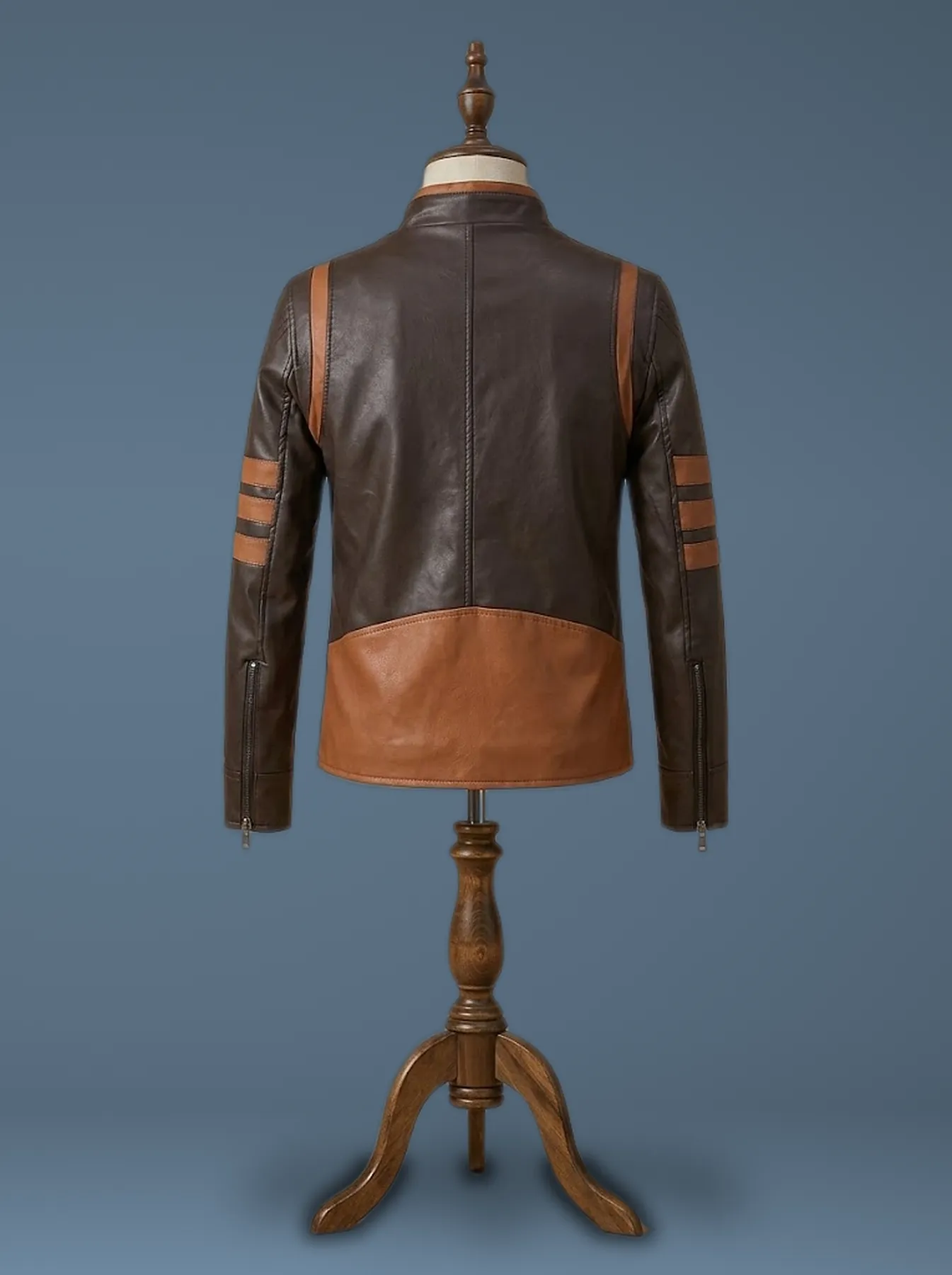 XMEN 1 WOLVERINE BROWN BIKER LEATHER JACKET HALLOWEEN LOGAN COSTUME, back view